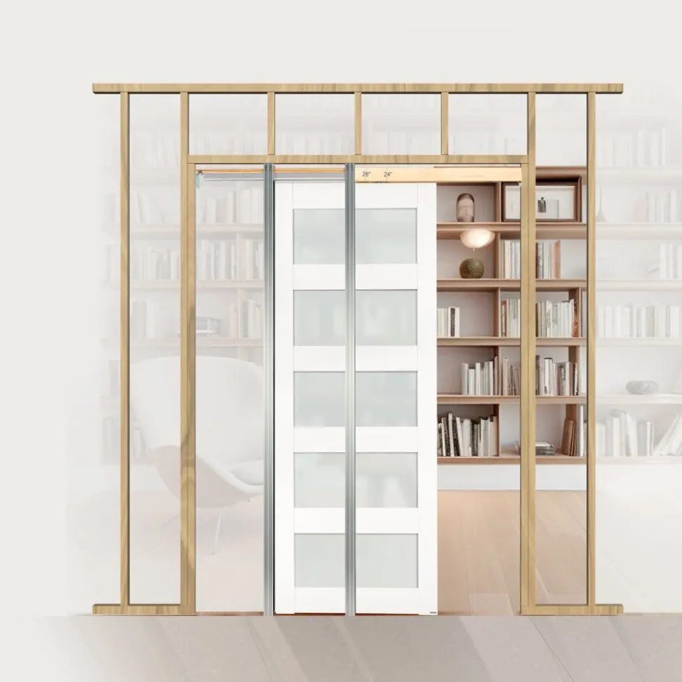 VEVOR Sliding Pocket Door, 30" x 80", 5-Lite Frosted Glass Single Sliding Door with Hardware Kit, Sturdy Solid Wood & MDF Pocket Doors Slab with Waterproof Surface for Bedroom Kitchen Study Room