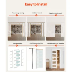 VEVOR Sliding Pocket Door, 36" x 80", 5-Lite Frosted Glass Single Sliding Door with Hardware Kit, Sturdy Solid Wood & MDF Pocket Doors Slab with Waterproof Surface for Bedroom Kitchen Study Room