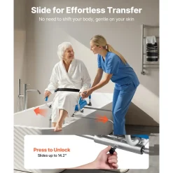 VEVOR Sliding Shower Chair, 330 lbs Tub Transfer Bench for Bathtub with Swivel Seat, Padded Shower Bench with Pivoting Arms and Backrest, Height Adjustable for Handicap, Seniors, Elderly and Disabled