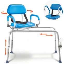 VEVOR Sliding Shower Chair, 330 lbs Tub Transfer Bench for Bathtub with Swivel Seat, Padded Shower Bench with Pivoting Arms and Backrest, Height Adjustable for Handicap, Seniors, Elderly and Disabled