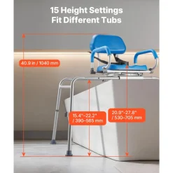 VEVOR Sliding Shower Chair, 330 lbs Tub Transfer Bench for Bathtub with Swivel Seat, Padded Shower Bench with Pivoting Arms and Backrest, Height Adjustable for Handicap, Seniors, Elderly and Disabled
