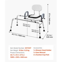 VEVOR Sliding Shower Chair, 400 lbs Tub Transfer Bench for Bathtub with Swivel Seat, Shower Bench with Pivoting Arms and Backrest, Height & Width Adjustable for Handicap, Seniors, Elderly and Disabled