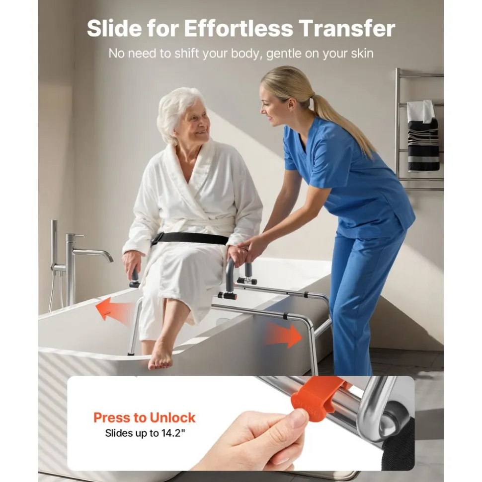 VEVOR Sliding Shower Chair, 400 lbs Tub Transfer Bench for Bathtub with Swivel Seat, Shower Bench with Pivoting Arms and Backrest, Height & Width Adjustable for Handicap, Seniors, Elderly and Disabled