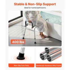 VEVOR Sliding Shower Chair, 400 lbs Tub Transfer Bench for Bathtub with Swivel Seat, Shower Bench with Pivoting Arms and Backrest, Height & Width Adjustable for Handicap, Seniors, Elderly and Disabled