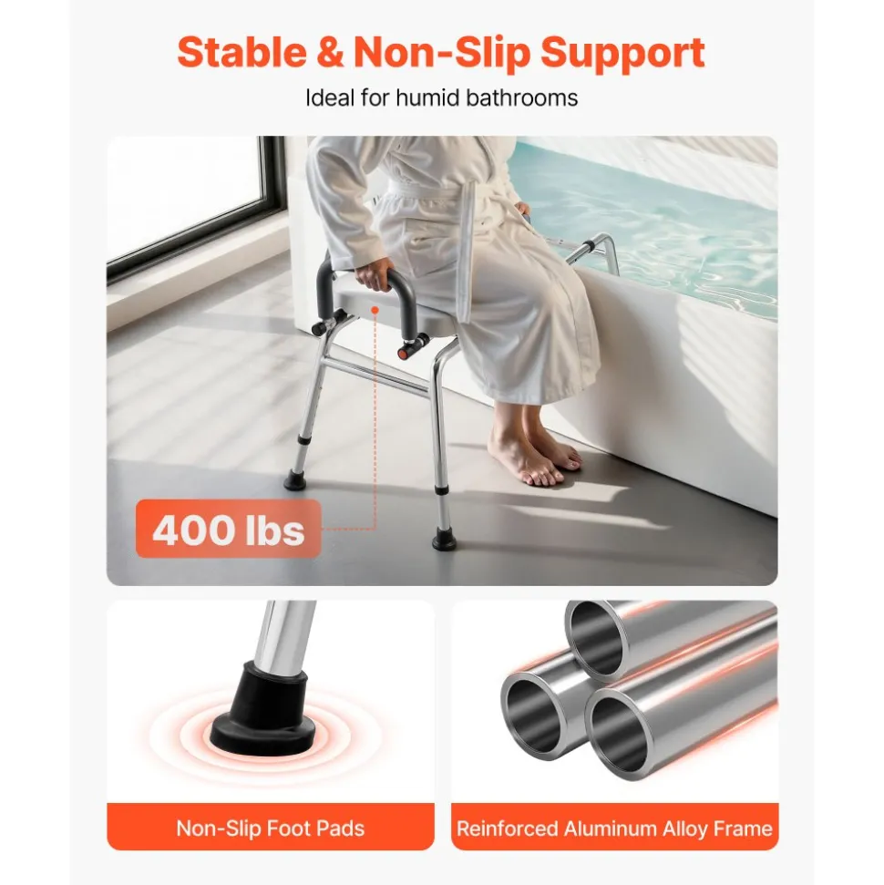 VEVOR Sliding Shower Chair, 400 lbs Tub Transfer Bench for Bathtub with Swivel Seat, Shower Bench with Pivoting Arms and Backrest, Height & Width Adjustable for Handicap, Seniors, Elderly and Disabled