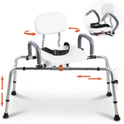 VEVOR Sliding Shower Chair, 400 lbs Tub Transfer Bench for Bathtub with Swivel Seat, Shower Bench with Pivoting Arms and Backrest, Height & Width Adjustable for Handicap, Seniors, Elderly and Disabled