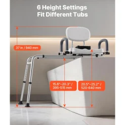 VEVOR Sliding Shower Chair, 400 lbs Tub Transfer Bench for Bathtub with Swivel Seat, Shower Bench with Pivoting Arms and Backrest, Height & Width Adjustable for Handicap, Seniors, Elderly and Disabled