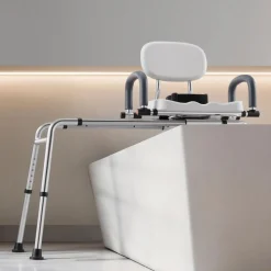 VEVOR Sliding Shower Chair, 400 lbs Tub Transfer Bench for Bathtub with Swivel Seat, Shower Bench with Pivoting Arms and Backrest, Height & Width Adjustable for Handicap, Seniors, Elderly and Disabled