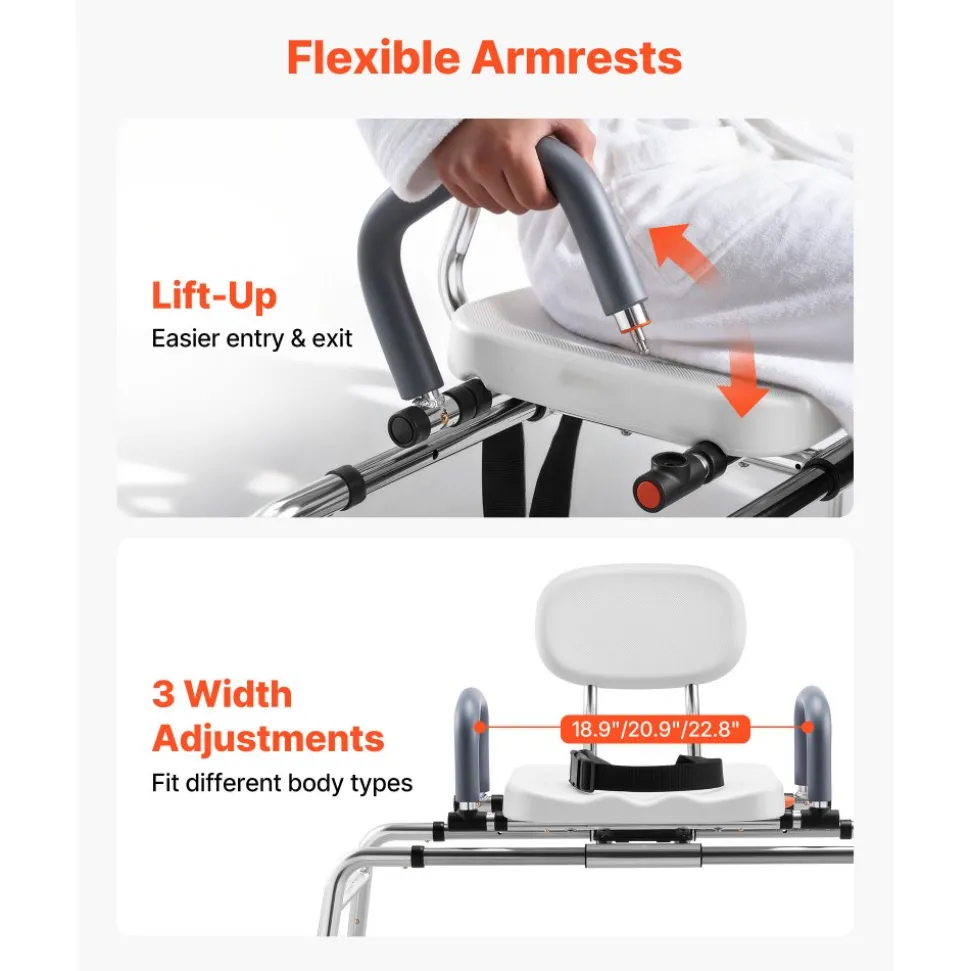 VEVOR Sliding Shower Chair, 400 lbs Tub Transfer Bench for Bathtub with Swivel Seat, Shower Bench with Pivoting Arms and Backrest, Height & Width Adjustable for Handicap, Seniors, Elderly and Disabled