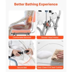 VEVOR Sliding Shower Chair, 400 lbs Capacity Tub Transfer Bench for Bathtub, Heavy Duty Shower Bench with Arms and Backrest, Height Adjustable Seat for Handicap, Adults, Seniors, Elderly and Disabled