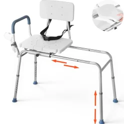 VEVOR Sliding Shower Chair, 400 lbs Capacity Tub Transfer Bench for Bathtub, Heavy Duty Shower Bench with Arms and Backrest, Height Adjustable Seat for Handicap, Adults, Seniors, Elderly and Disabled