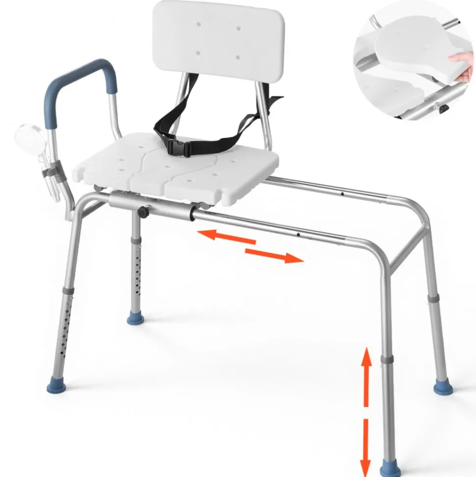 VEVOR Sliding Shower Chair, 400 lbs Capacity Tub Transfer Bench for Bathtub, Heavy Duty Shower Bench with Arms and Backrest, Height Adjustable Seat for Handicap, Adults, Seniors, Elderly and Disabled