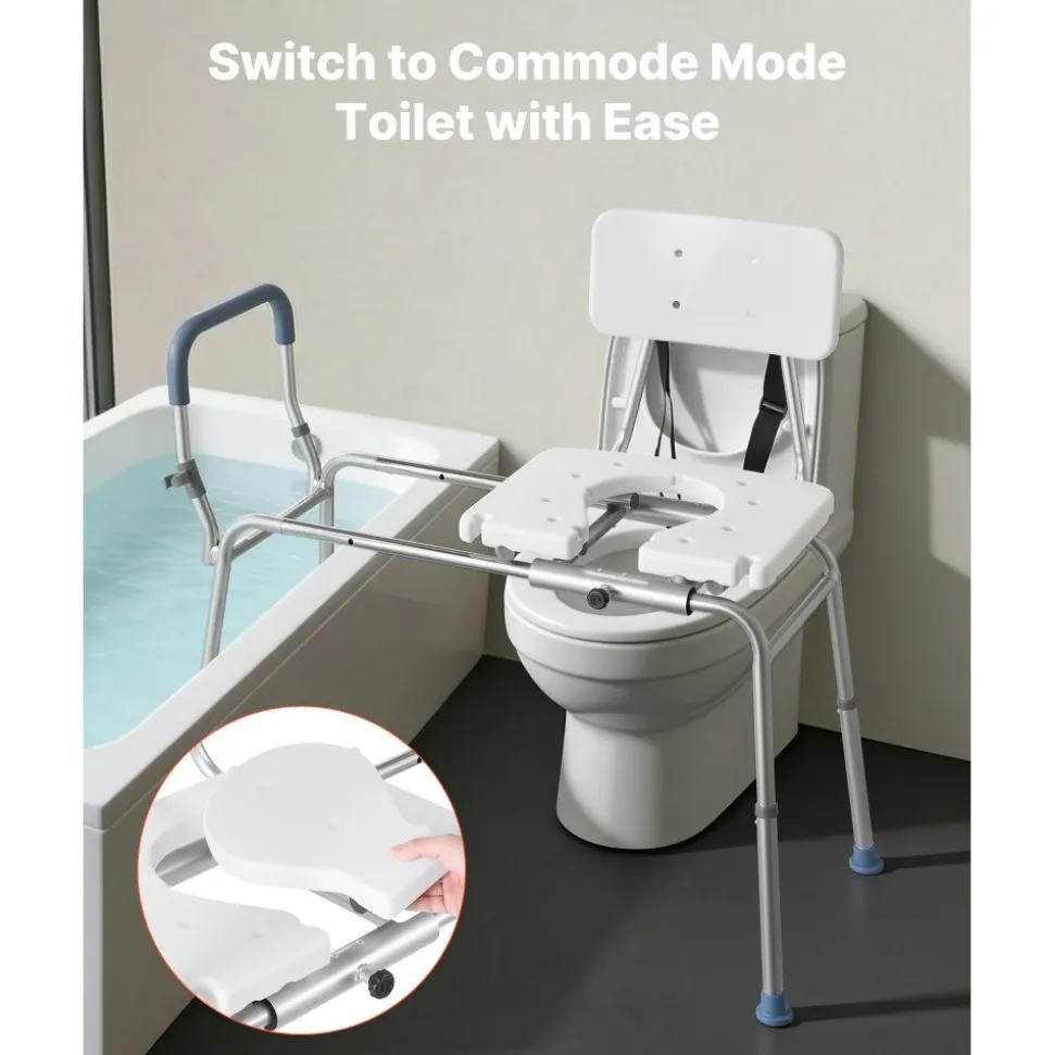 VEVOR Sliding Shower Chair, 400 lbs Capacity Tub Transfer Bench for Bathtub, Heavy Duty Shower Bench with Arms and Backrest, Height Adjustable Seat for Handicap, Adults, Seniors, Elderly and Disabled