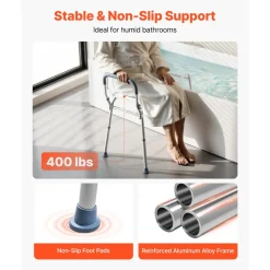 VEVOR Sliding Shower Chair, 400 lbs Capacity Tub Transfer Bench for Bathtub, Heavy Duty Shower Bench with Arms and Backrest, Height Adjustable Seat for Handicap, Adults, Seniors, Elderly and Disabled