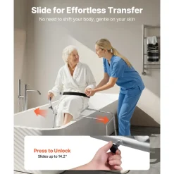 VEVOR Sliding Shower Chair, 400 lbs Capacity Tub Transfer Bench for Bathtub, Heavy Duty Shower Bench with Arms and Backrest, Height Adjustable Seat for Handicap, Adults, Seniors, Elderly and Disabled