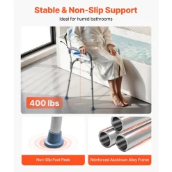 VEVOR Sliding Shower Chair, 400 lbs Tub Transfer Bench for Bathtub with Swivel Seat, Padded Shower Bench with Arms and Backrest, Height Adjustable for Handicap, Adults, Seniors, Elderly and Disabled
