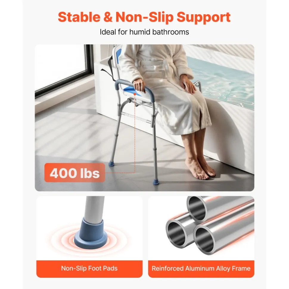 VEVOR Sliding Shower Chair, 400 lbs Tub Transfer Bench for Bathtub with Swivel Seat, Padded Shower Bench with Arms and Backrest, Height Adjustable for Handicap, Adults, Seniors, Elderly and Disabled