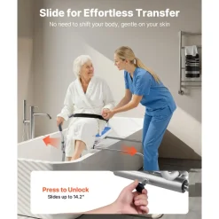 VEVOR Sliding Shower Chair, 400 lbs Tub Transfer Bench for Bathtub with Swivel Seat, Padded Shower Bench with Arms and Backrest, Height Adjustable for Handicap, Adults, Seniors, Elderly and Disabled
