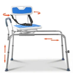 VEVOR Sliding Shower Chair, 400 lbs Tub Transfer Bench for Bathtub with Swivel Seat, Padded Shower Bench with Arms and Backrest, Height Adjustable for Handicap, Adults, Seniors, Elderly and Disabled