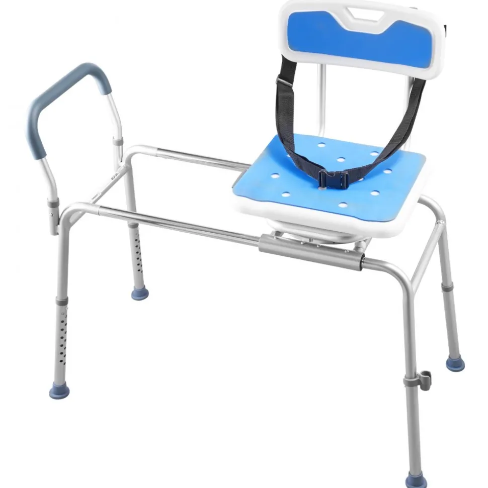 VEVOR Sliding Shower Chair, 400 lbs Tub Transfer Bench for Bathtub with Swivel Seat, Padded Shower Bench with Arms and Backrest, Height Adjustable for Handicap, Adults, Seniors, Elderly and Disabled