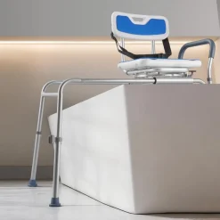 VEVOR Sliding Shower Chair, 400 lbs Tub Transfer Bench for Bathtub with Swivel Seat, Padded Shower Bench with Arms and Backrest, Height Adjustable for Handicap, Adults, Seniors, Elderly and Disabled