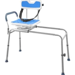 VEVOR Sliding Shower Chair, 400 lbs Tub Transfer Bench for Bathtub with Swivel Seat, Padded Shower Bench with Arms and Backrest, Height Adjustable for Handicap, Adults, Seniors, Elderly and Disabled