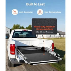 VEVOR Sliding Truck Bed Organizer, 78 x 48-Inch Heavy Duty Truck Bed Storage Drawer with 1000 lbs Capacity, Features 6 Movable Rings for Securing, 2-Postion Slide out Tray for Pickup Trucks, Black