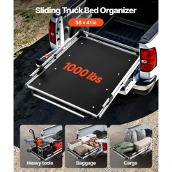 VEVOR Sliding Truck Bed Organizer, 58 x 41-Inch Heavy Duty Truck Bed Storage Drawer with 1000 lbs Capacity, Features 6 Movable Rings for Securing, 2-Postion Slide out Tray for Pickup Trucks, Black