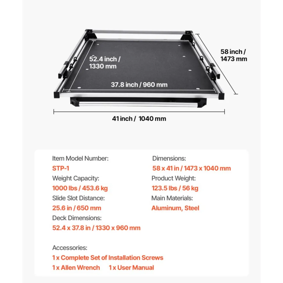 VEVOR Sliding Truck Bed Organizer, 58 x 41-Inch Heavy Duty Truck Bed Storage Drawer with 1000 lbs Capacity, Features 6 Movable Rings for Securing, 2-Postion Slide out Tray for Pickup Trucks, Black