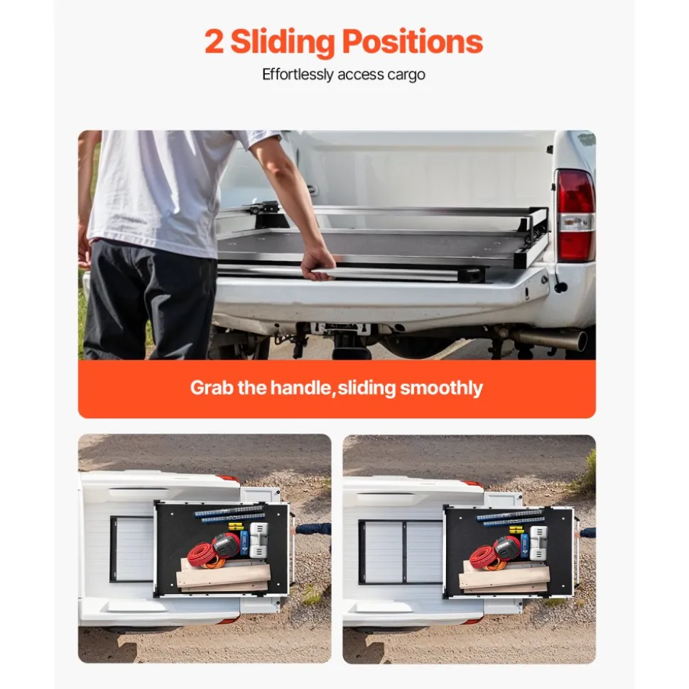 VEVOR Sliding Truck Bed Organizer, 58 x 41-Inch Heavy Duty Truck Bed Storage Drawer with 1000 lbs Capacity, Features 6 Movable Rings for Securing, 2-Postion Slide out Tray for Pickup Trucks, Black