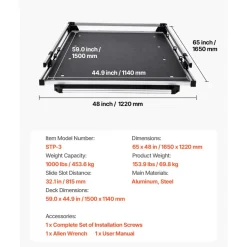 VEVOR Sliding Truck Bed Organizer, 65 x 48-Inch Heavy Duty Truck Bed Storage Drawer with 1000 lbs Capacity, Features 6 Movable Rings for Securing, 2-Postion Slide out Tray for Pickup Trucks, Black