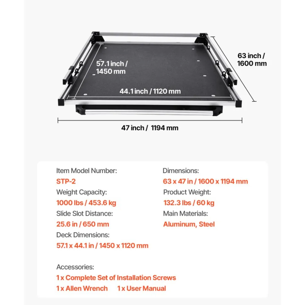 VEVOR Sliding Truck Bed Organizer, 63 x 47-Inch Heavy Duty Truck Bed Storage Drawer with 1000 lbs Capacity, Features 6 Movable Rings for Securing, 2-Postion Slide out Tray for Pickup Trucks, Black