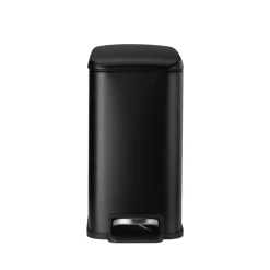 VEVOR Slim Bathroom Trash Can, 11.4 x 5.71 x 10.7 Inch Small Bedroom Trashcan with Step Pedal & Soft Close Lid, 6L Steel Garbage Can with Detachable Inner Bin, for Kitchen, Home, Dorm, Office, Black