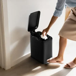 VEVOR Slim Bathroom Trash Can, 11.4 x 5.71 x 10.7 Inch Small Bedroom Trashcan with Step Pedal & Soft Close Lid, 6L Steel Garbage Can with Detachable Inner Bin, for Kitchen, Home, Dorm, Office, Black