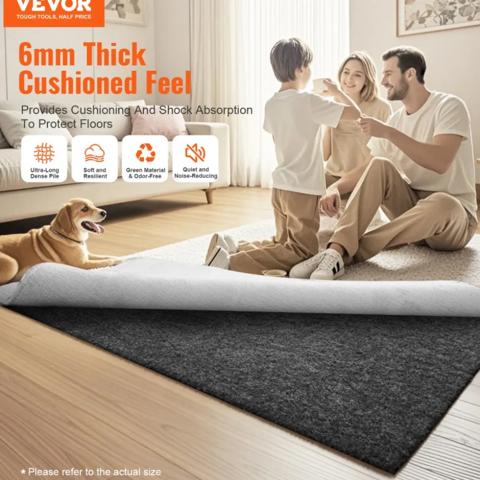 VEVOR - Slip-Resistant Rug Pad - Protective Cushioning Carpet Pad - 8' x 10' - 1/4"Thick - Dual Surface - Polyester Felt + Latex - Gray - 7-8㎡ Area Carpet Padding Rug Cushion Safe for All Floors