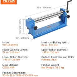 VEVOR Slip Roll Machine, 24 inches Forming Width in 16 Gauge Capacity, Sheet Metal Slip Roller Rolling Bending Machine, with 2 Detachable Rollers for Low Carbon Steel Copper Sheet Aluminum Alloy Sheet