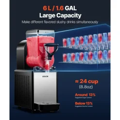 VEVOR Slushie Machine, 6L/1.6Gal Commercial Slushy Maker, Frozen Drink Maker with Self-Cleaning, Margarita Machine for Restaurants Bars Party for Slushie, Margaritas, Milkshake & More