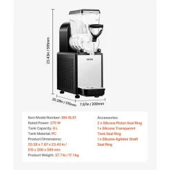 VEVOR Slushie Machine, 6L/1.6Gal Commercial Slushy Maker, Frozen Drink Maker with Self-Cleaning, Margarita Machine for Restaurants Bars Party for Slushie, Margaritas, Milkshake & More
