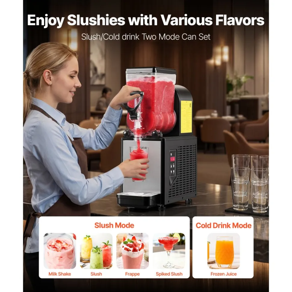 VEVOR Slushie Machine, 6L/1.6Gal Commercial Slushy Maker, Frozen Drink Maker with Self-Cleaning, Margarita Machine for Restaurants Bars Party for Slushie, Margaritas, Milkshake & More