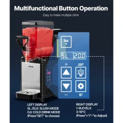VEVOR Slushie Machine, 6L/1.6Gal Commercial Slushy Maker, Frozen Drink Maker with Self-Cleaning, Margarita Machine for Restaurants Bars Party for Slushie, Margaritas, Milkshake & More