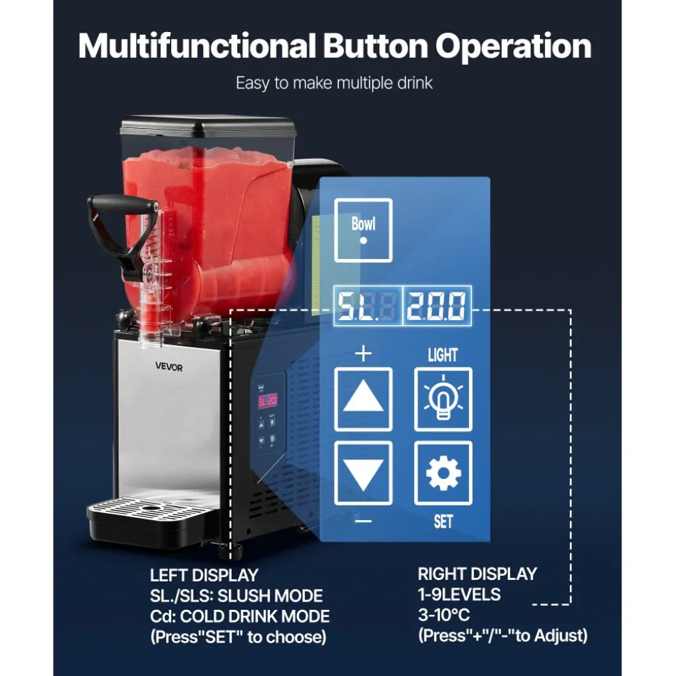 VEVOR Slushie Machine, 6L/1.6Gal Commercial Slushy Maker, Frozen Drink Maker with Self-Cleaning, Margarita Machine for Restaurants Bars Party for Slushie, Margaritas, Milkshake & More