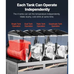 VEVOR Slushie Machine, 12L/3.17Gal x 4 Tank Commercial Slushy Maker, Frozen Drink Maker with Self-Cleaning, Margarita Machine for Restaurants Bars Party for Slushie, Margaritas, Milkshake & More