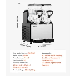 VEVOR Slushie Machine, 6L/1.6Gal x 2 Tank Commercial Slushy Maker, Frozen Drink Maker with Self-Cleaning, Margarita Machine for Restaurants Bars Party for Slushie, Margaritas, Milkshake & More