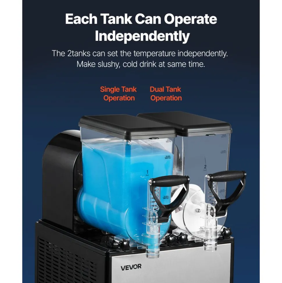 VEVOR Slushie Machine, 6L/1.6Gal x 2 Tank Commercial Slushy Maker, Frozen Drink Maker with Self-Cleaning, Margarita Machine for Restaurants Bars Party for Slushie, Margaritas, Milkshake & More