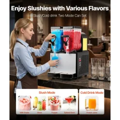 VEVOR Slushie Machine, 6L/1.6Gal x 2 Tank Commercial Slushy Maker, Frozen Drink Maker with Self-Cleaning, Margarita Machine for Restaurants Bars Party for Slushie, Margaritas, Milkshake & More