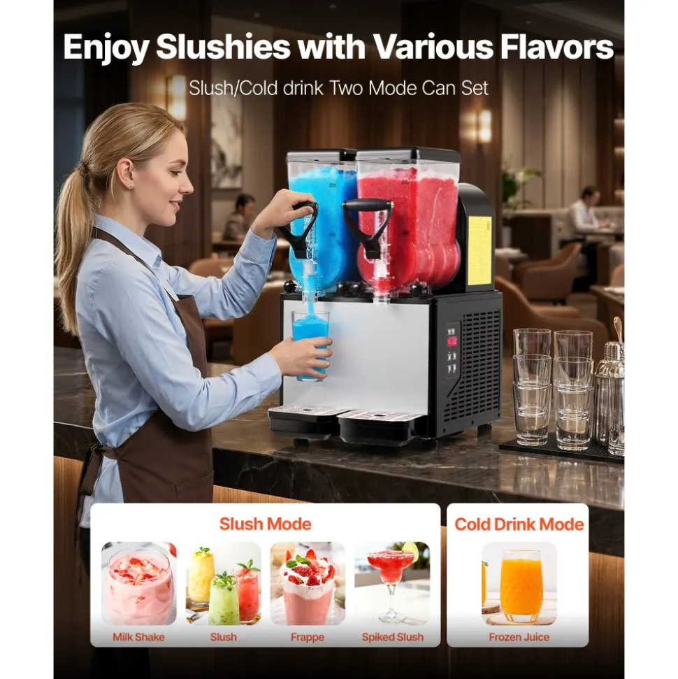 VEVOR Slushie Machine, 6L/1.6Gal x 2 Tank Commercial Slushy Maker, Frozen Drink Maker with Self-Cleaning, Margarita Machine for Restaurants Bars Party for Slushie, Margaritas, Milkshake & More