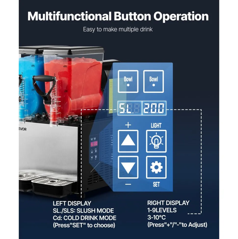 VEVOR Slushie Machine, 6L/1.6Gal x 2 Tank Commercial Slushy Maker, Frozen Drink Maker with Self-Cleaning, Margarita Machine for Restaurants Bars Party for Slushie, Margaritas, Milkshake & More