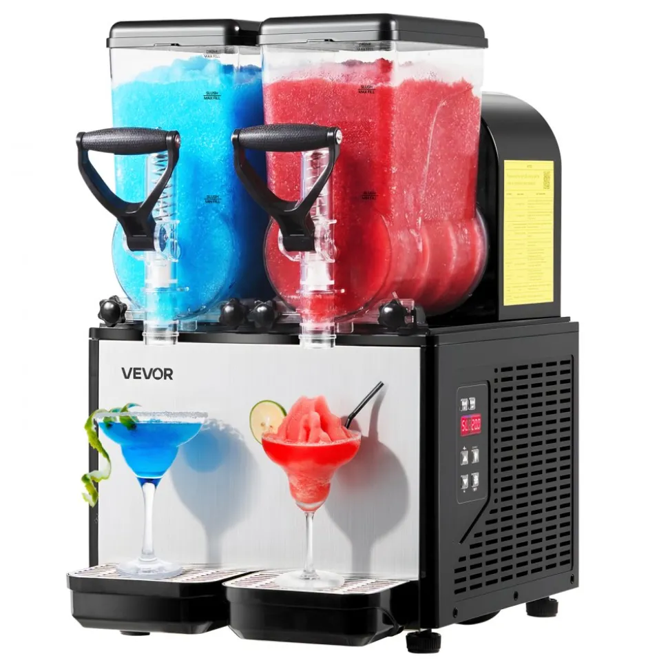 VEVOR Slushie Machine, 6L/1.6Gal x 2 Tank Commercial Slushy Maker, Frozen Drink Maker with Self-Cleaning, Margarita Machine for Restaurants Bars Party for Slushie, Margaritas, Milkshake & More