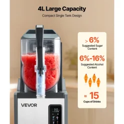 VEVOR Slushie Machine, 4L/135oz No Ice Needed Slushy Machine for Home, Frozen Drink Maker with Single Tank, Margarita Machine with Self-Cleaning, for Frozen Margaritas, Frappés, Milkshake & More