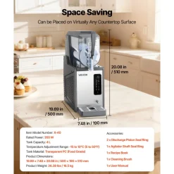 VEVOR Slushie Machine, 4L/135oz No Ice Needed Slushy Machine for Home, Frozen Drink Maker with Single Tank, Margarita Machine with Self-Cleaning, for Frozen Margaritas, Frappés, Milkshake & More